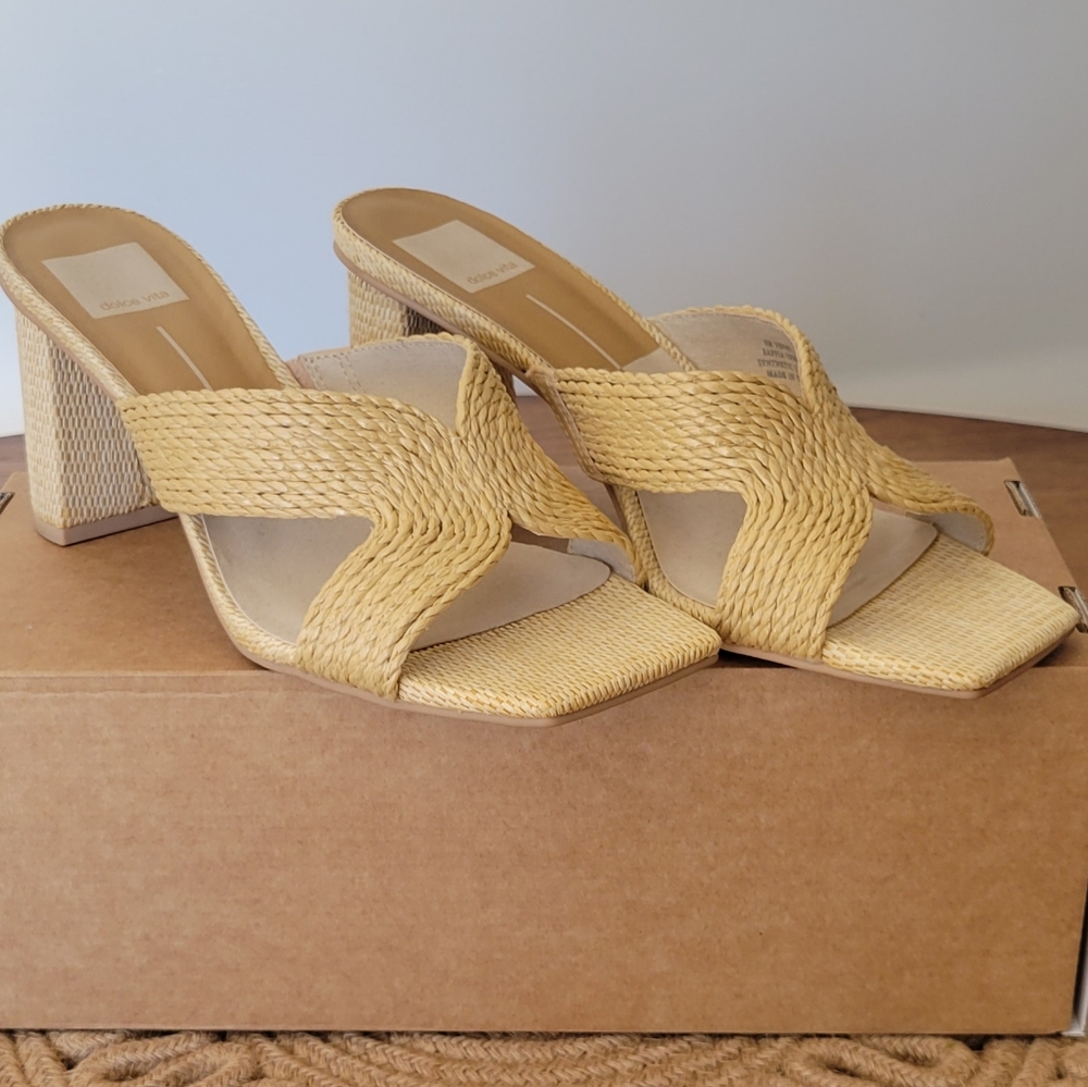 Dolce Vita Cream Woven Heels with Textured Design